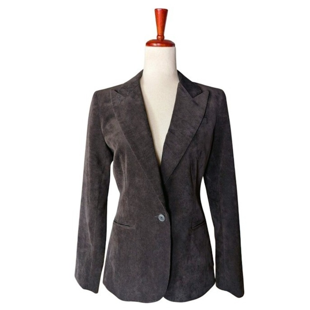 Norma Kamali Womens Black Corduroy Single Button Blazer Jacket NK39803V Size 8‎